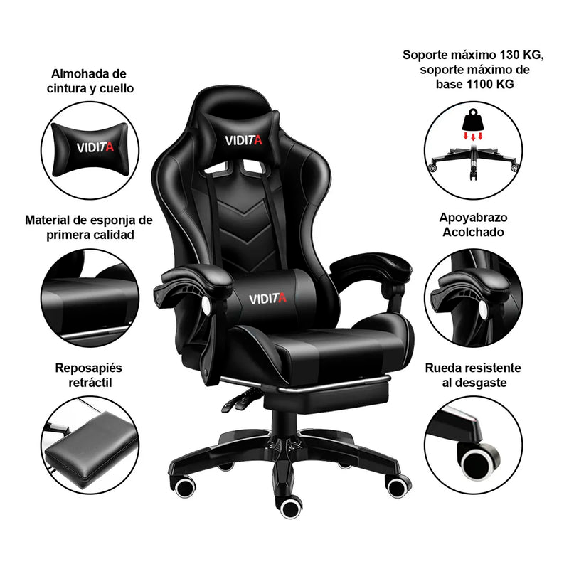 Silla Gamer Vidita Gx2000 Ergonómica Presidencial Reclinable Con Reposapiés Videojuego Pc Professional