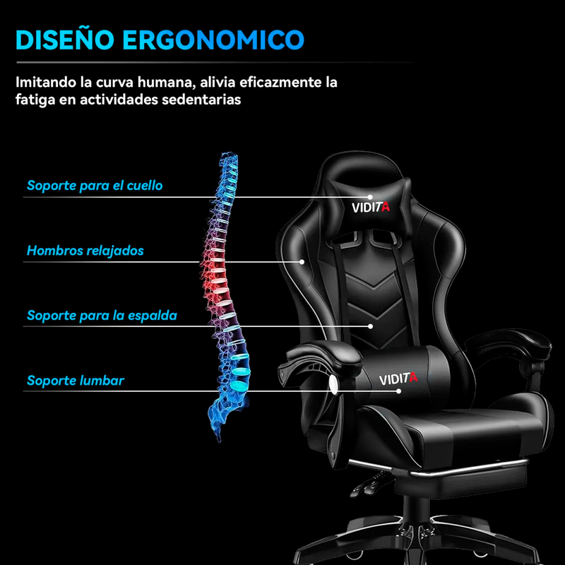 Silla Gamer Vidita Gx2000 Ergonómica Presidencial Reclinable Con Reposapiés Videojuego Pc Professional