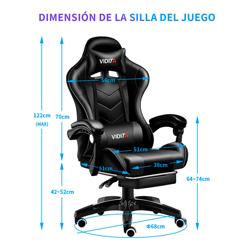 Silla Gamer Vidita Gx2000 Ergonómica Presidencial Reclinable Con Reposapiés Videojuego Pc Professional