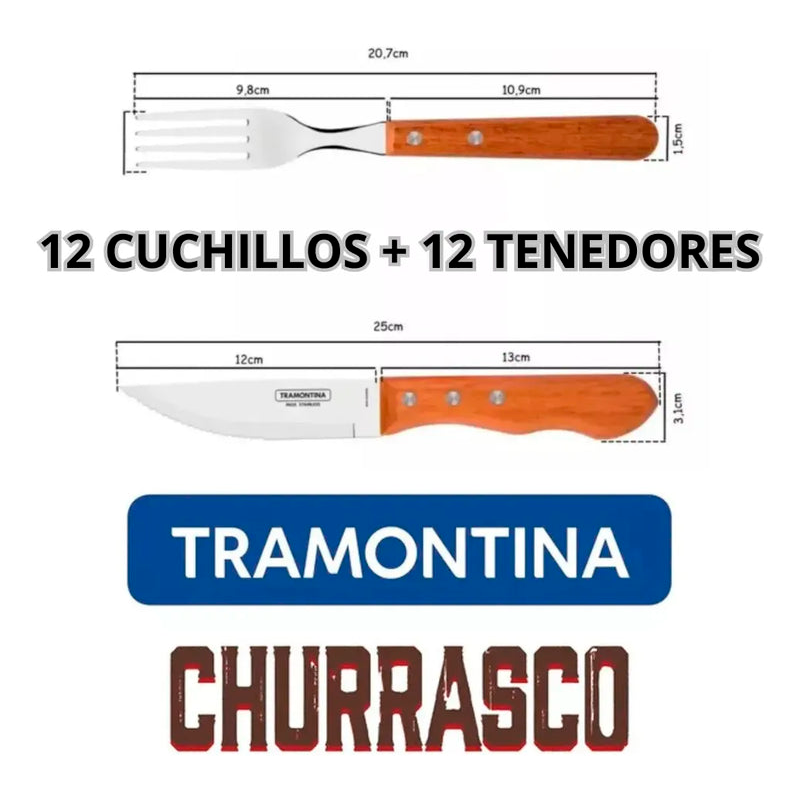 Juego de Cubiertos Jumbo para Barbacoa Tramontina de 24 Piezas Color Marrón