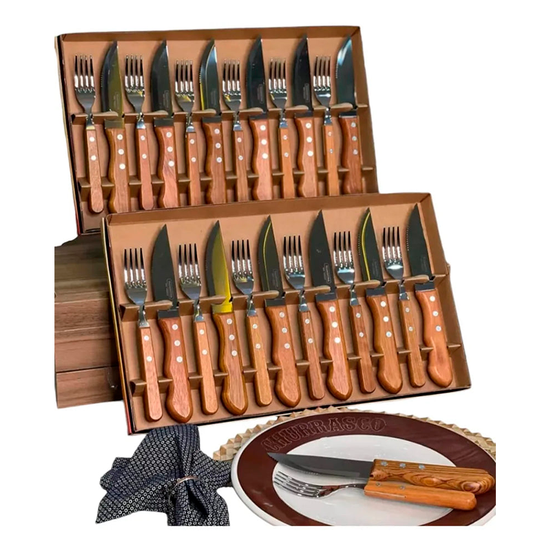 Juego de Cubiertos Jumbo para Barbacoa Tramontina de 24 Piezas Color Marrón
