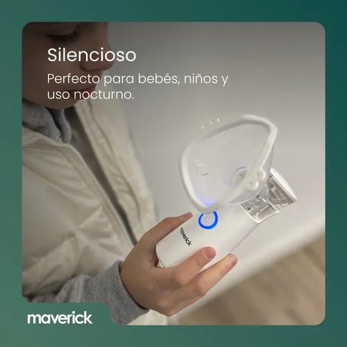 (Promoción 🔥) Maverick Mesh Nebulizador Ultrasónico Inalámbrico Portátil con Pilas y USB Liviano Compacto 2 Mascarillas Adulto/Niño