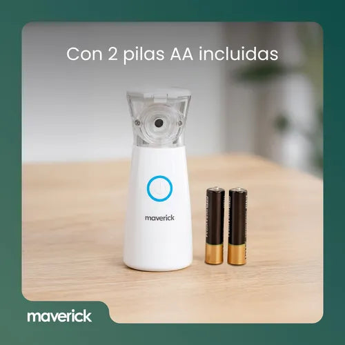 (Promoción 🔥) Maverick Mesh Nebulizador Ultrasónico Inalámbrico Portátil con Pilas y USB Liviano Compacto 2 Mascarillas Adulto/Niño