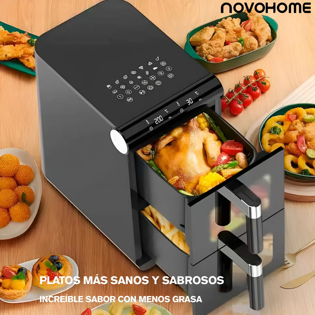 (Promoción 🔥) Freidora De Aire Novohome Doble Canasto 12 L Vertical 1700 W