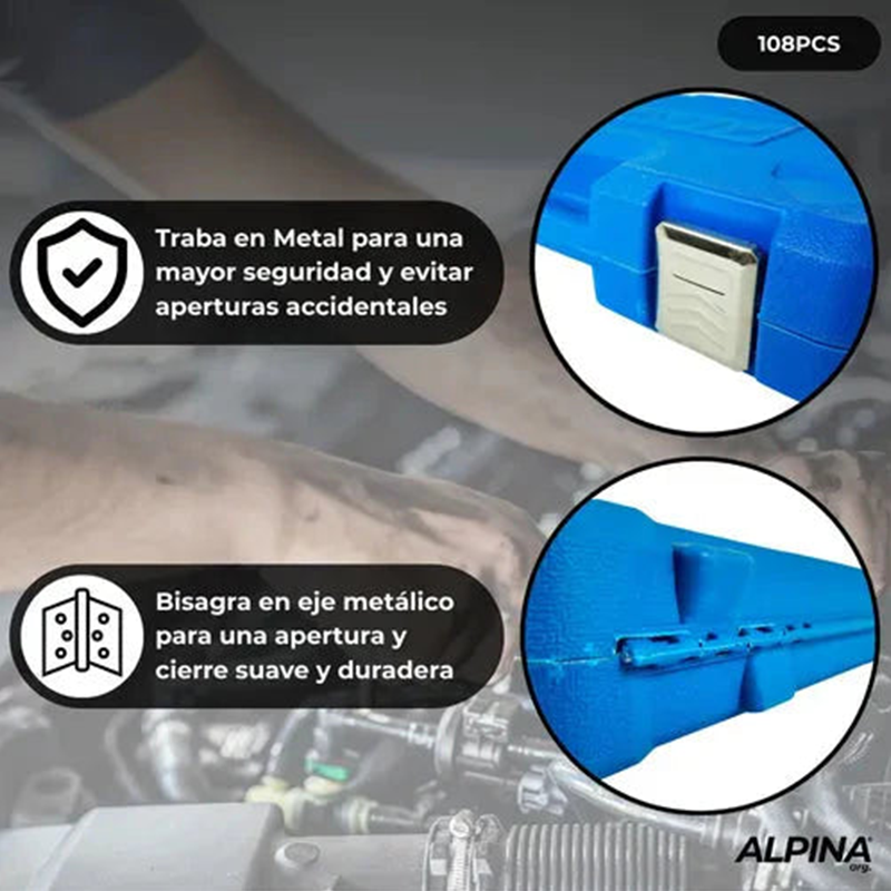 Kit de herramientas combinadas Alpina de 108 piezas en caja de transporte