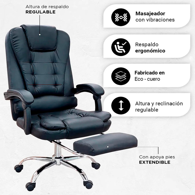 Silla De Oficina Masajeador Presidencial Stephan - Desillas Color Negro -