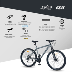 Bicicleta de montaña Overtech R29 Q5 21v Shimano 12x freno de disco
