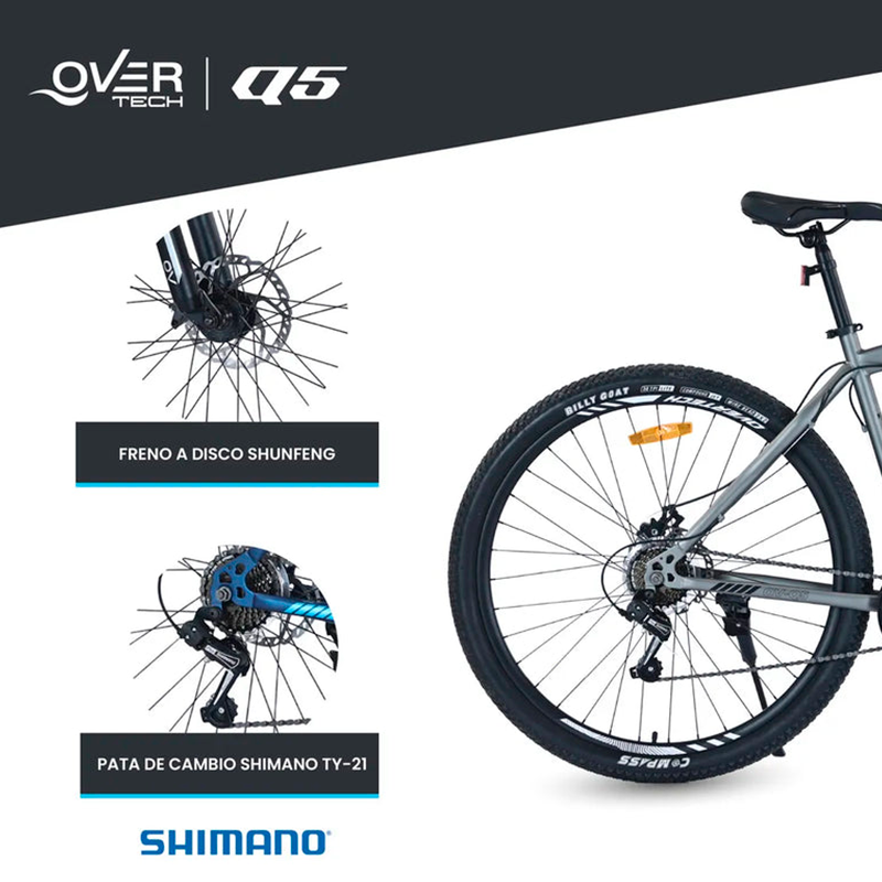 Bicicleta de montaña Overtech R29 Q5 21v Shimano 12x freno de disco