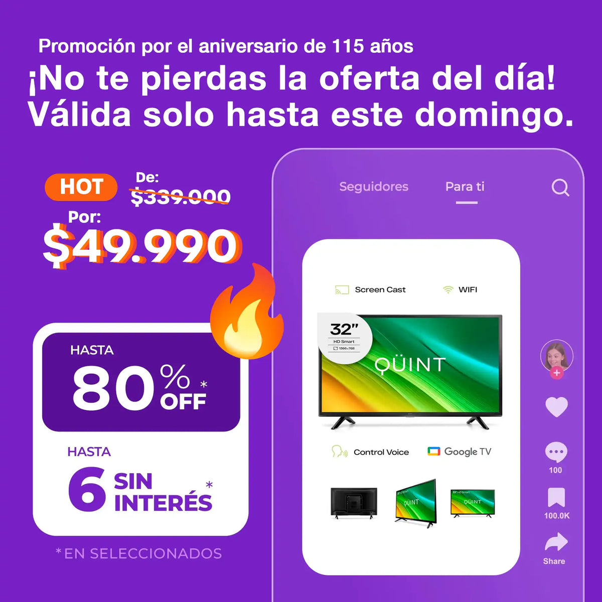 Smart Tv Quint 32 Pulgadas Qt3-32gtv2024 Google Tv Lh 