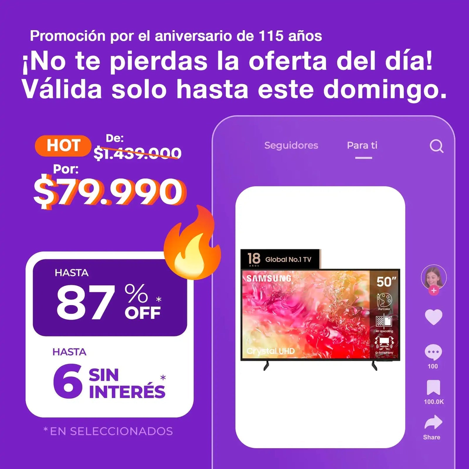 (Promoción Gumpleaños 🔥) Smart TV UHD 4K Samsung 55" UN55DU7000GCZB