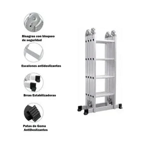 Escalera articulada de aluminio 4x4 de 16 escalones Garden Life TE1700 multiusos