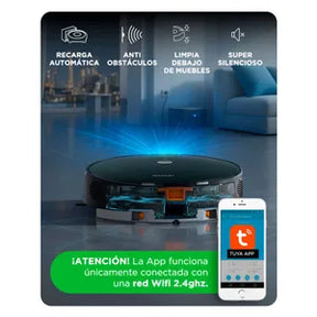 (Promoción de cumpleaños 🔥) Aspirador de pó robô inteligente 115 W com WiFi e 3 modos, base preta 