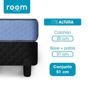 Conjunto de Colchón y Cama de Espuma 2 Plazas + 2 Cojines 