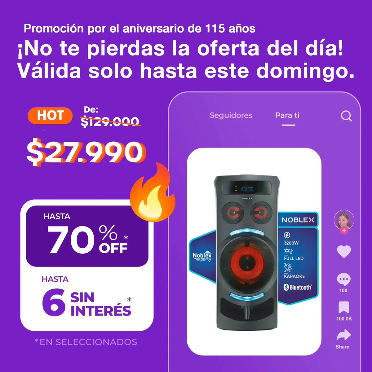 Torre de sonido Bluetooth Noblex MNT290 con efectos de voz y luces LED negras