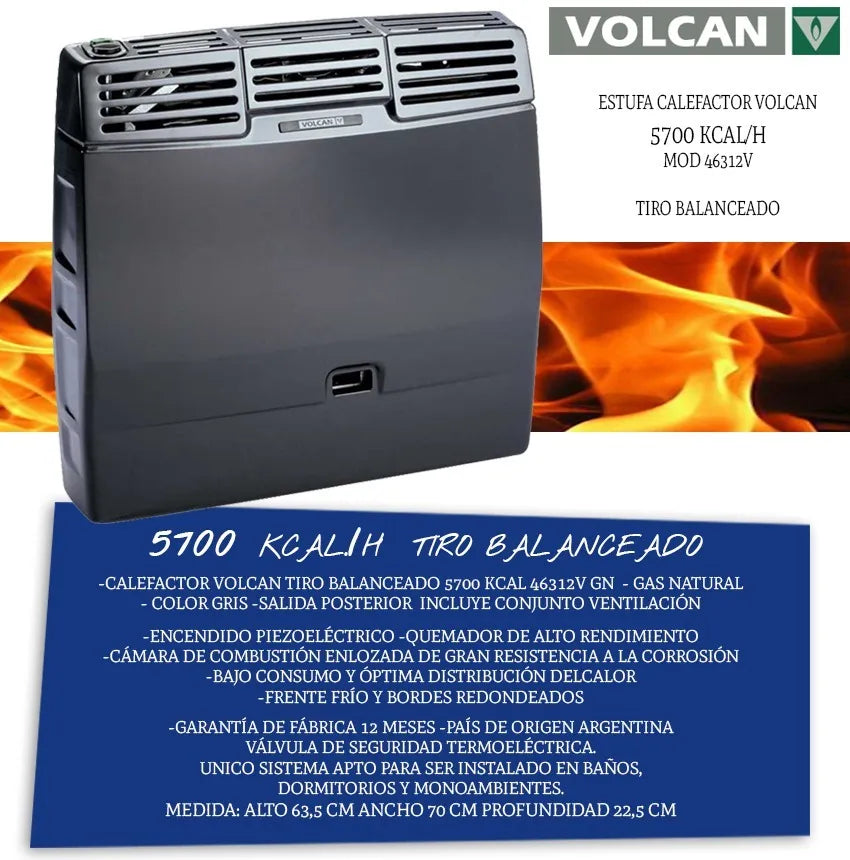 Calefactor Volcan 5700 Balanced Shot 46316v GAS NATURAL 