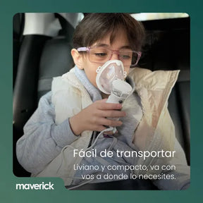 (Promoción 🔥) Maverick Mesh Nebulizador Ultrasónico Inalámbrico Portátil con Pilas y USB Liviano Compacto 2 Mascarillas Adulto/Niño
