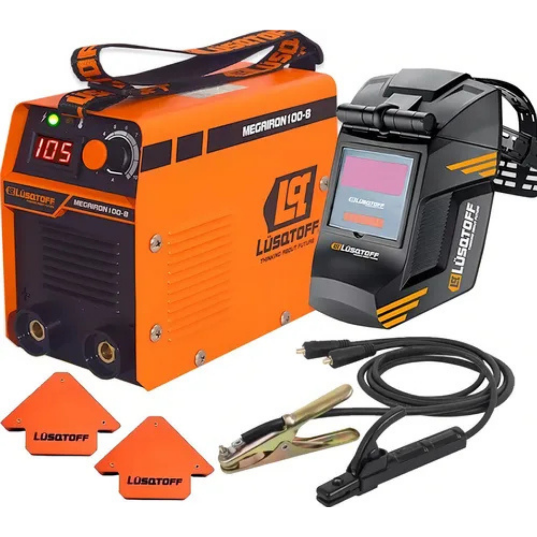 (Promoción 🔥) Soldadora Inverter Lusqtoff Iron 100 + Máscara + Electrodos + 2 Escudos Magnéticos Máquina de Soldar Careta Fotosensible 