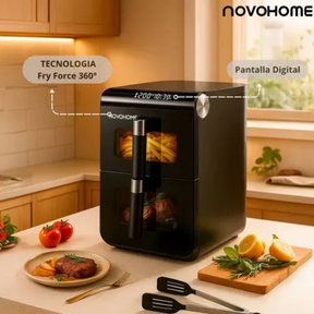 (Promoción 🔥) Freidora De Aire Novohome Doble Canasto 12 L Vertical 1700 W