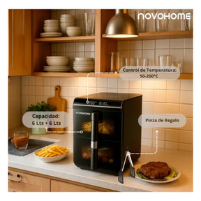 (Promoción 🔥) Freidora De Aire Novohome Doble Canasto 12 L Vertical 1700 W