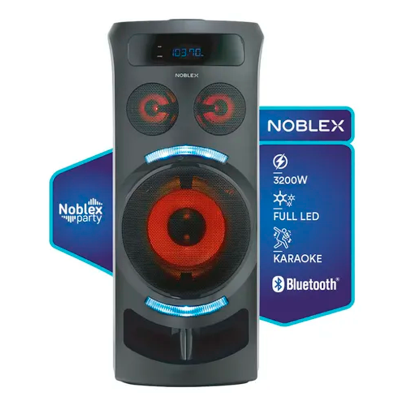Torre de sonido Bluetooth Noblex MNT290 con efectos de voz y luces LED negras