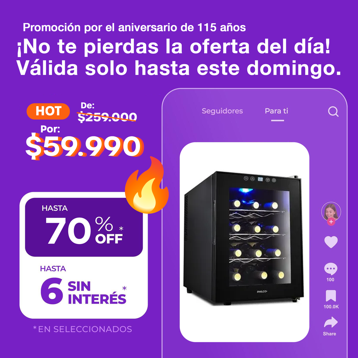 (Promoción de cumpleaños 🔥) Cava Eléctrica Philco Phcav012n 12 Botellas