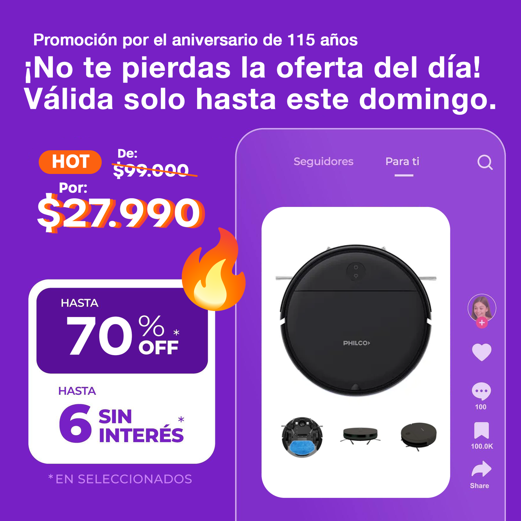 (Promoción de cumpleaños 🔥) Aspiradora Robot Philco RVCF25PI con Trapeadora