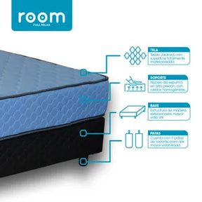 Conjunto de Colchón y Cama de Espuma 2 Plazas + 2 Cojines 