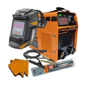 Soldadora Inverter Lusqtoff Iron 100 + Mascara + Electrodos + 2 Escuadras Magnética Maquina Soldar Fotosensible Careta