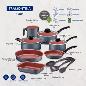 (Promoción de cumpleaños 🔥) Batería de Cocina Tramontina Turim 10 Piezas 20298/614 Negro