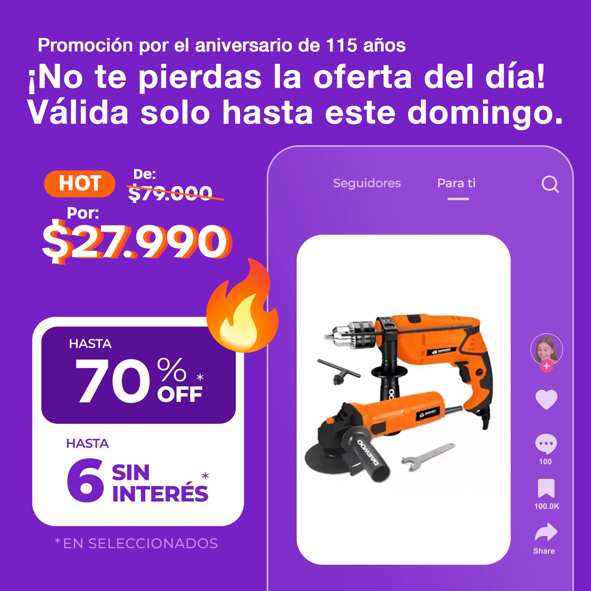 (Promoción Gumpleaños 🔥) Combo Pack Amoladora Angular + Percutor Taladro Daewoo 750w